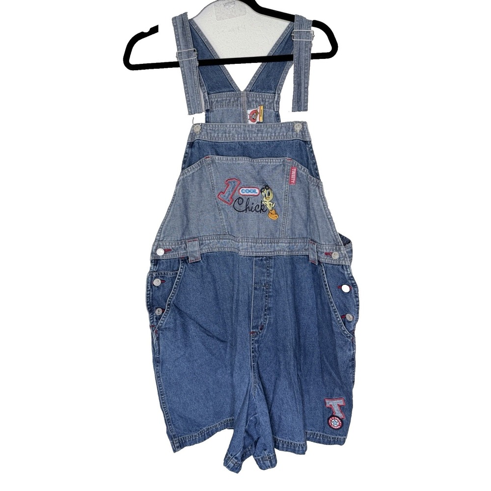 Vtg Warner Bros Looney Tunes Tweety Bird Denim Shortalls Overalls Plus 18W/20W